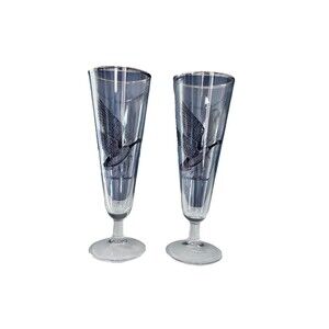 2 Vintage Federal Sportsman Game Bird Waterfowl Pilsner Glasses Platinum Stemmed